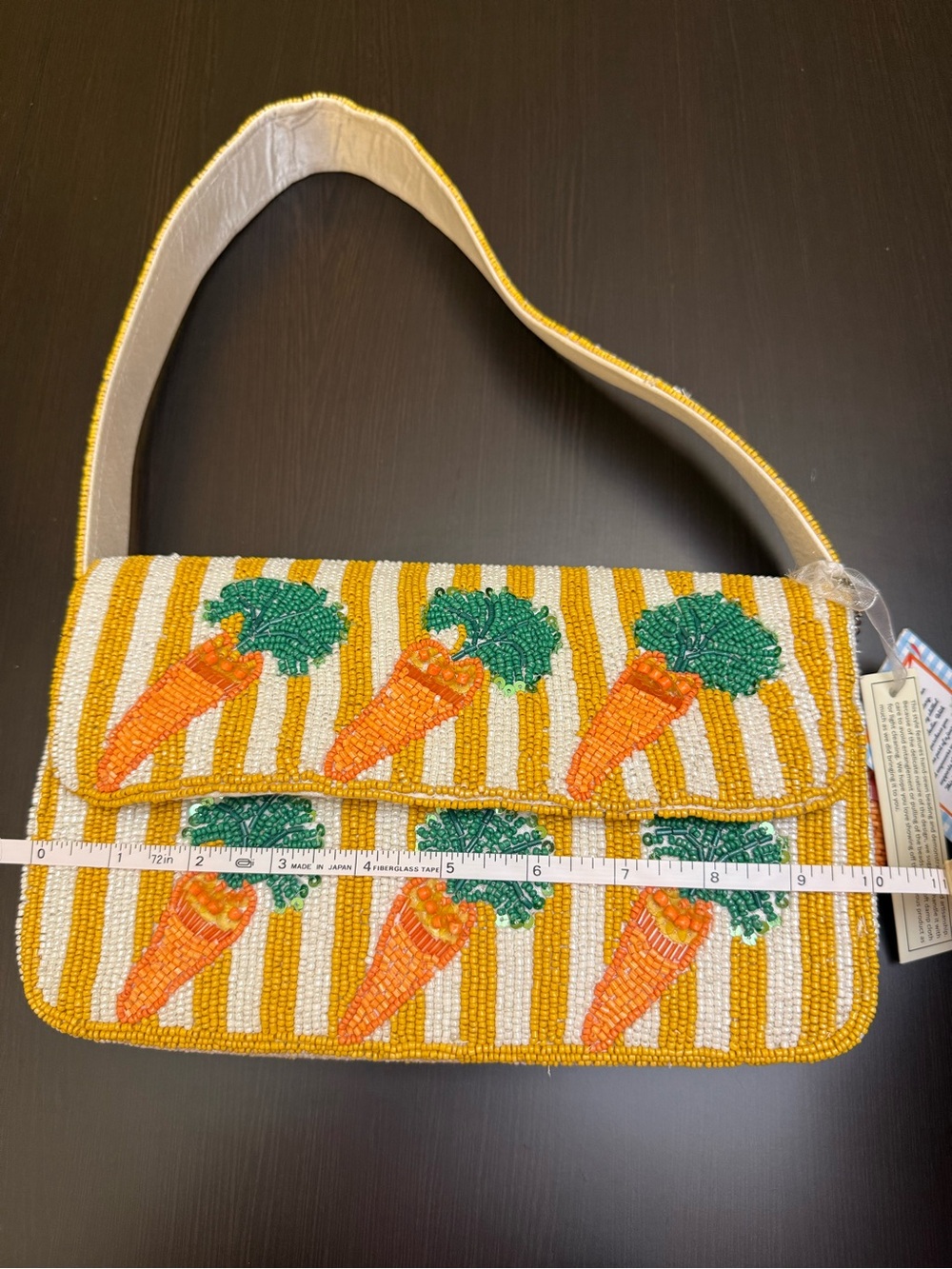 Hand crafted India Beaded Carrots Shoulder Bag Yellow-Green. NWT Tik Tok Viral - Picture 8 of 9